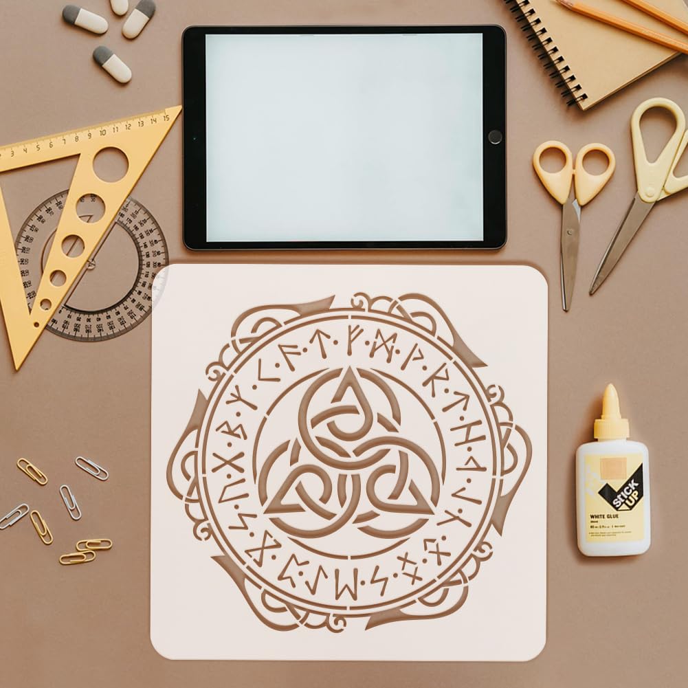 FINGERINSPIRE 4PCS Viking Pattern Stencil Set: 11.8x11.8 inch Viking Dragon, Phoenix, Skull, Knot Stencil for Painting on Wall, Wood, Fabric - Image 3