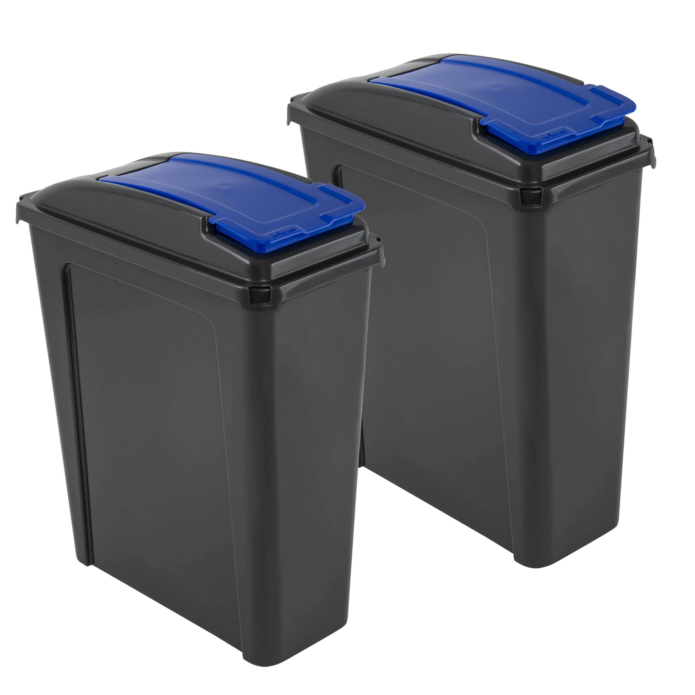 25L Slimline Bin Blue Set of 2 Heavy-Duty Plastic Recycling Waste Bins with Flap Lid, Tall Slim, Durable, Made in UK Rubbish Bins Dustbin for Home & Kitchen Bedroom