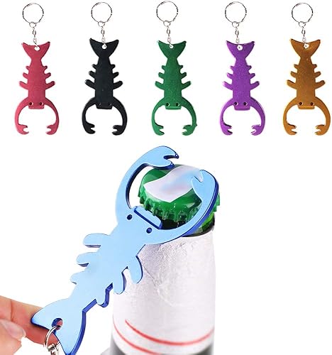 Abrebotellas planas para cerveza, llavero de langosta, abrebotellas de vino, paquete de 6 unidades, herramienta de aleación de aluminio colorida,