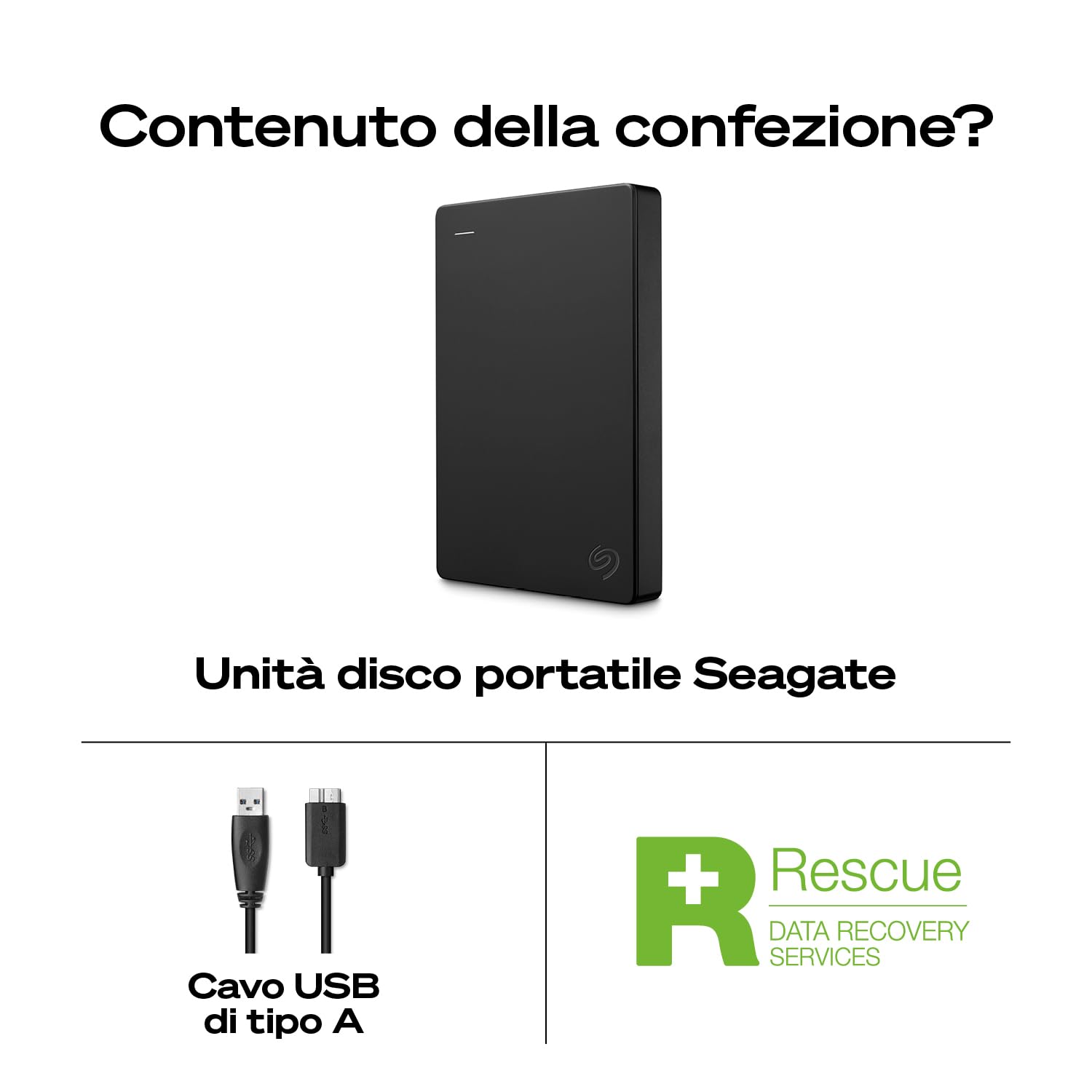 Seagate Portable Drive 4TB, Hard disk esterno portatile, 2.5", PC, PC Portatili, USB 3.0, Nero, Data Rescue Service (STGX4000400) - 4