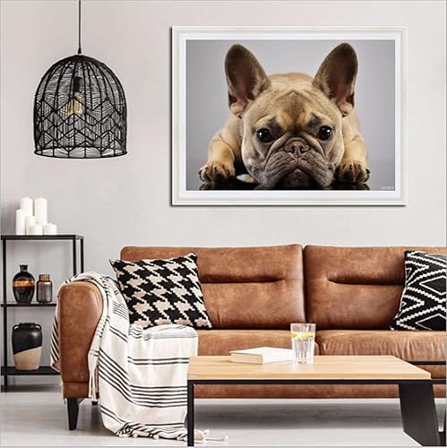 Miniatura 3 de QAZWSX Kits de pintura de diamantes 5D para adultos, arte de diamantes de taladro completo, Bulldog francés, pintura de diamantes de imitación con
