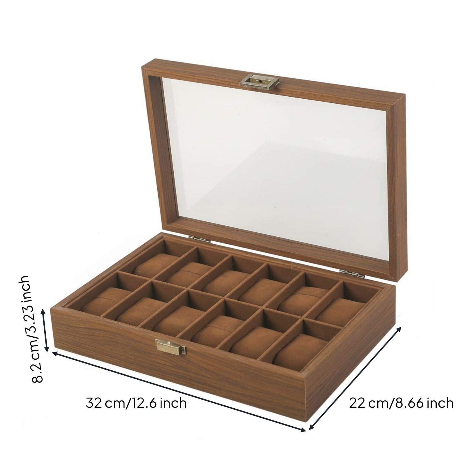 Scatola Porta Orologi con Coperchio in Vetro Trasparente Scatola Portaorologi con Chiusura Imbottito Organizzatore per Amanti Dei Gioielli, Negozi, 12 Posti, Versione Standard