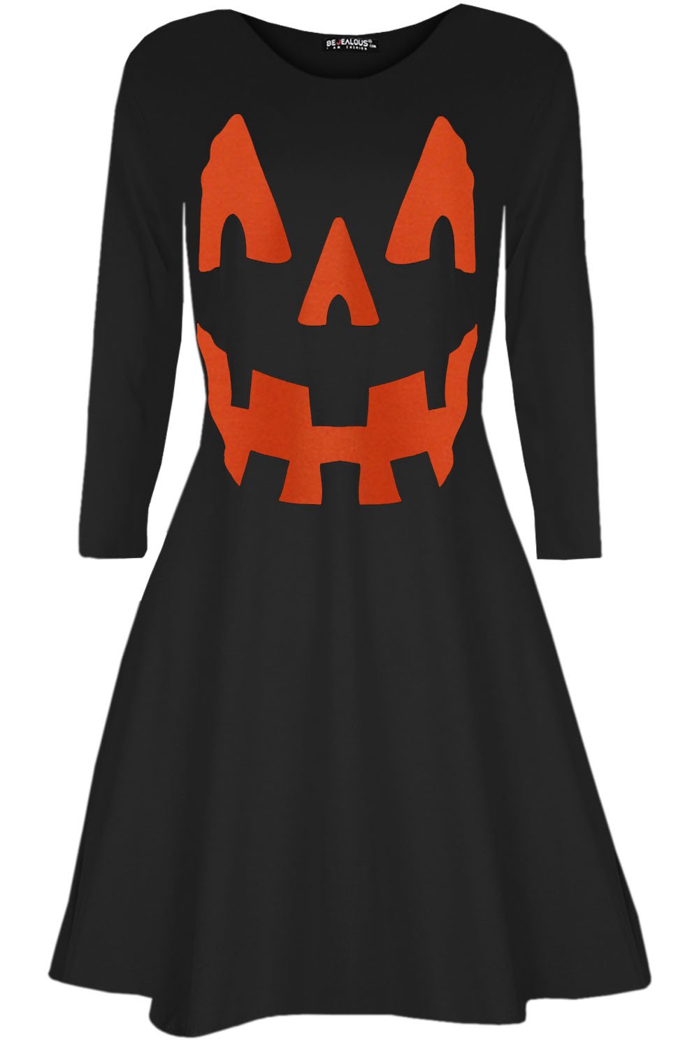 Fashion StarOops Outlet Womens Ladies Long Sleeves Pumpkin Cobweb Bats Skulls Flared Smock Skater Swing Mini Dress Top Plus Size 8-34