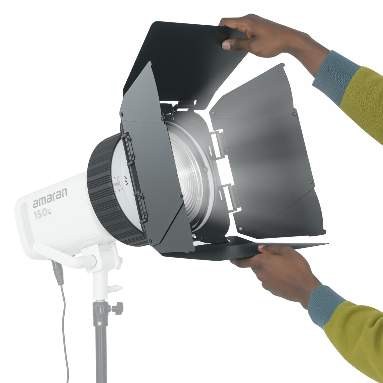 DFCINE 10X Lente Fresnel con Attacco Bowens e Alette Rimovibili, Angolo Regolabile 10–45°, Modificatore Spotlight per Luci Video COB ≤600W, Controllo Cinematografico per Film e Studio