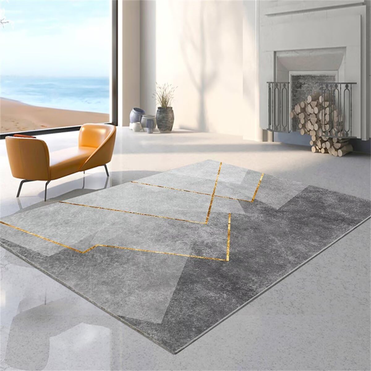 Teppich Für Kinderzimmer Gamer grau gelb einfach Wohnzimmer Schlafzimmer Jugendzimmer Zubehör waschbar Waschbare Teppiche 180X280CM