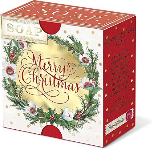 Punch Studio Christmas Paper-Wrapped Orange & Clove Scented Boxed Soaps - Christmas Wreath