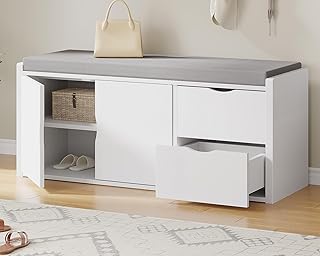 LVB Storage Entryway Bench, Long Shoe Bench with Drawers Storage Shelf, ...