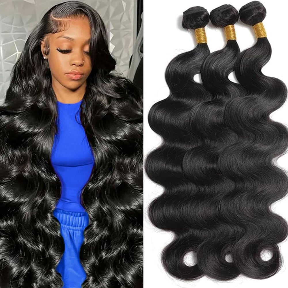 Katspon 12A Human Hair Bundles Body Wave 100% Unprocessed Brazilian Virgin Hair 3 Bundles Human Hair Extensions Quick Weave Human Hair (26 28 30 Inch)