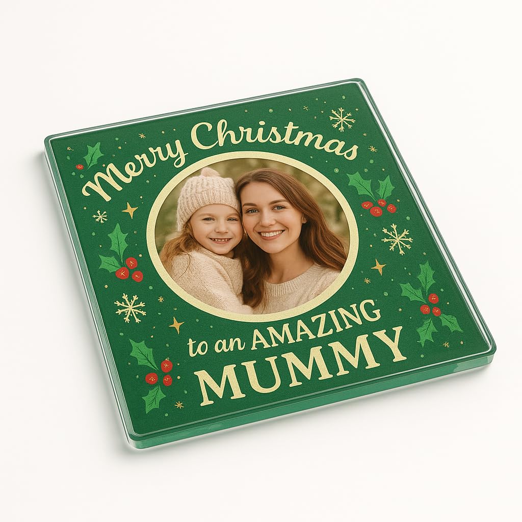 The Plum Penguin Winters Embrace Acrylic Coaster Gift With Personalised Christmas Frame - Festive Decor For Amazing Mummy