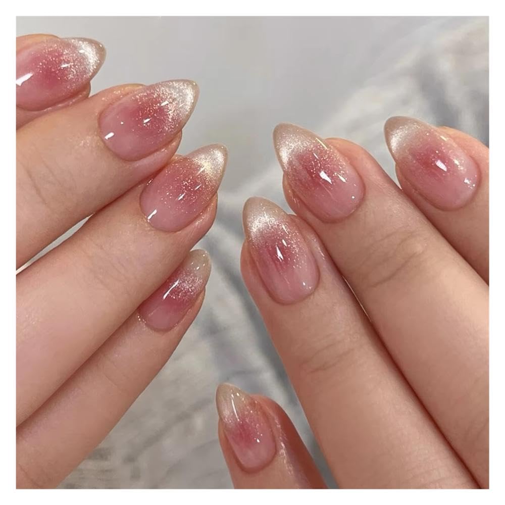 24pcs/30pcs/set Short Medium Fake Nails Cat's Eye Flash Square Gradient Pink Yellow Blue Purple Press On False Nails DIY Manicure(Y2)