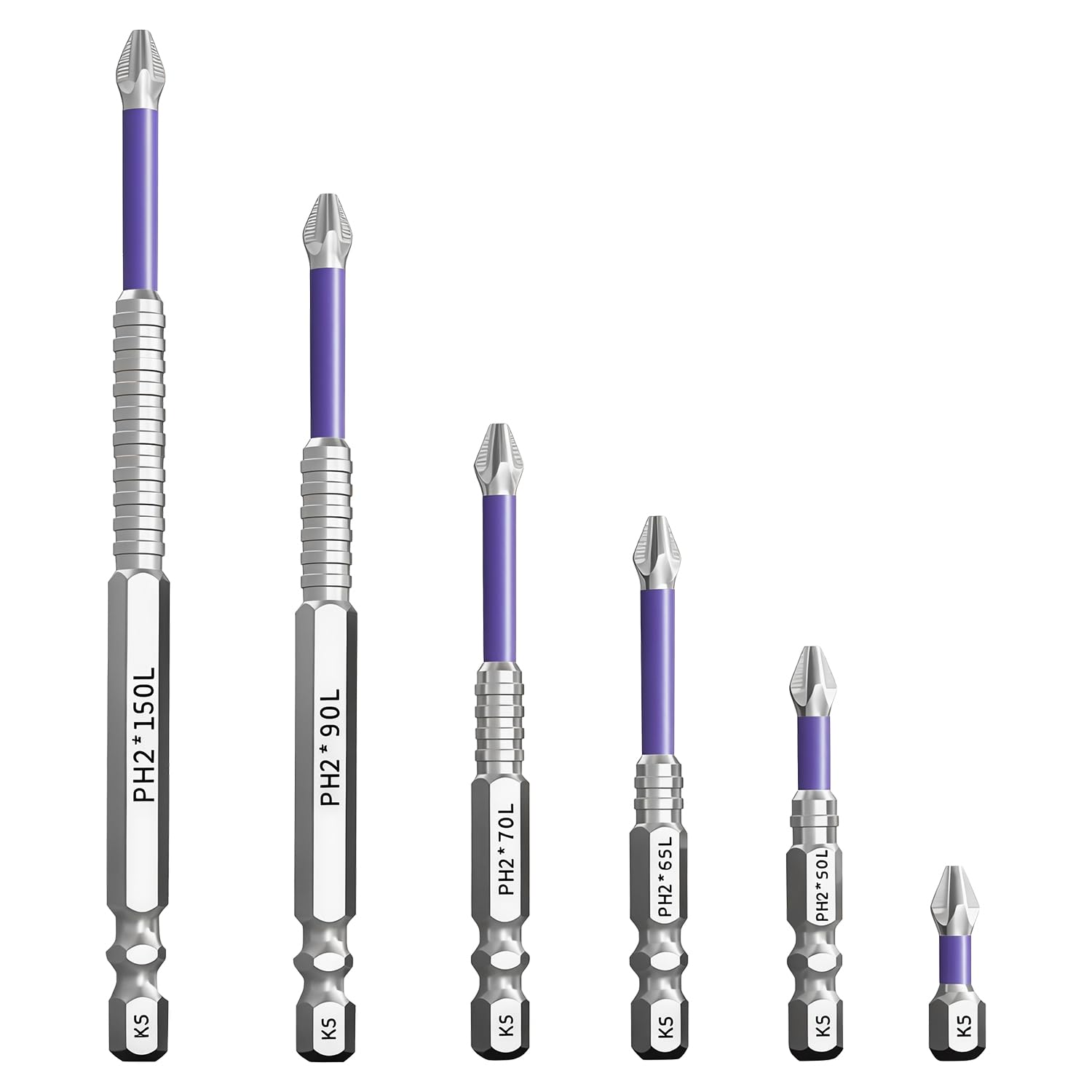 High Magnetic Screwdriver Drill Bit Set, PH2 Electric Bits Anti-Slip Impact Driver Bits Blue Drill and Screwdriver Bit Set for Electric Drills in 6 Sizes 25L 50L 65L 75L 90L 150L