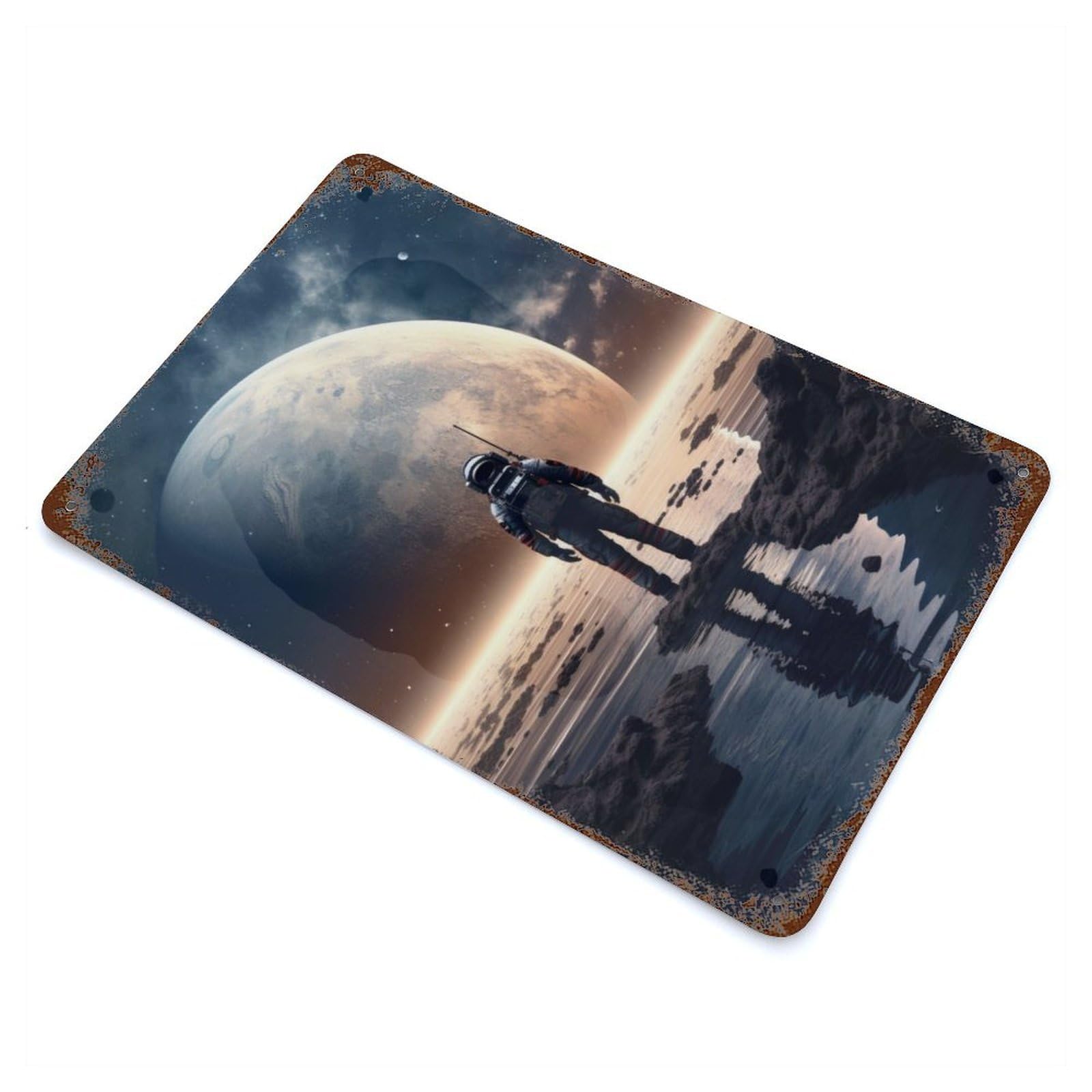 Futuristic Space Travel Rust Effect Tin Sign 11.8"x7.9", Retro Wall Decor for Pub, Kitchen And Man Cave Decor