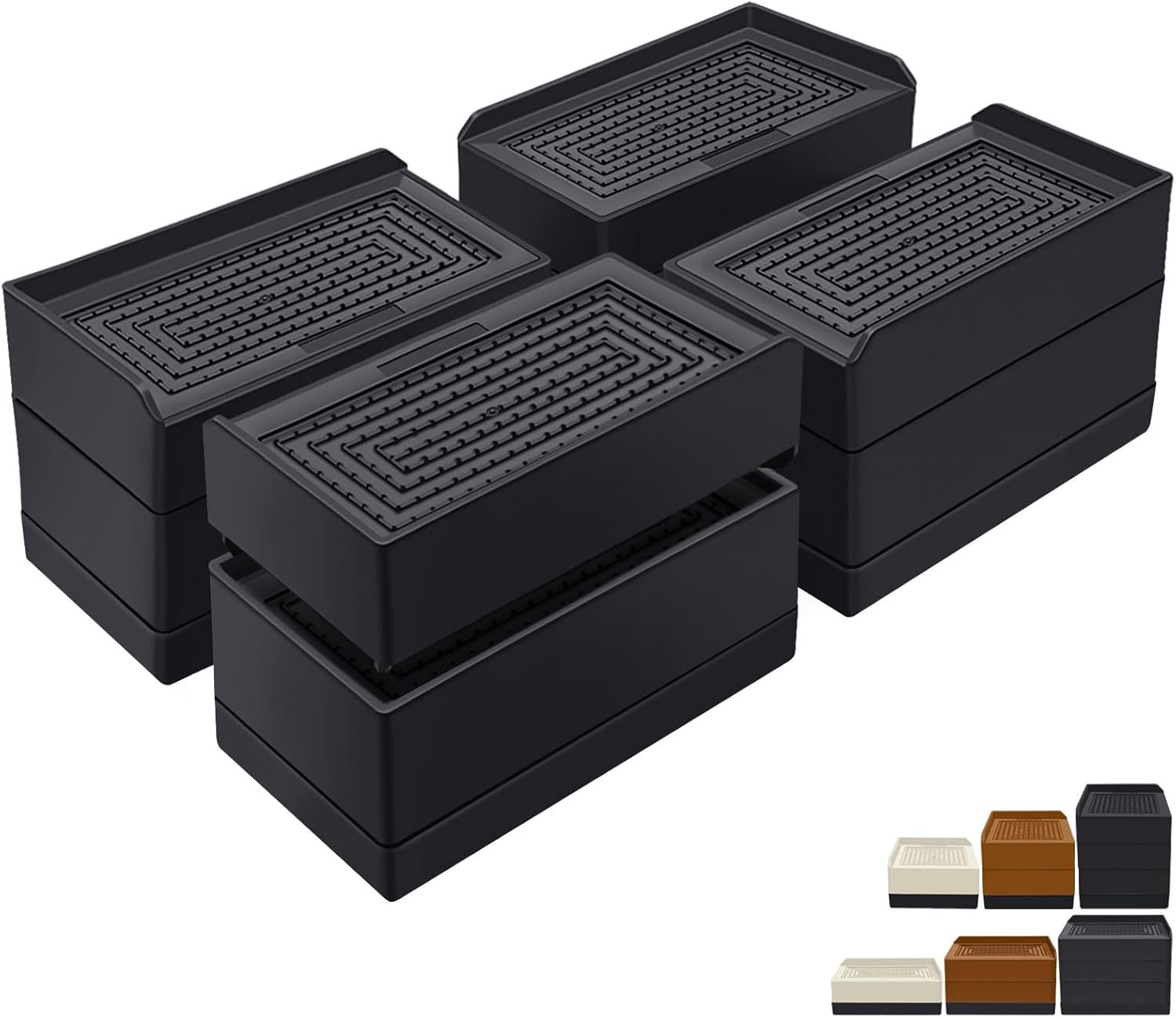 Rectangle Bed Risers, 3 Inch Heavy Duty Adjustable Furniture Risers for Bed Sofa Table and Couch Lift,Support Up to 1,300 Lbs (4 Pack-Black)