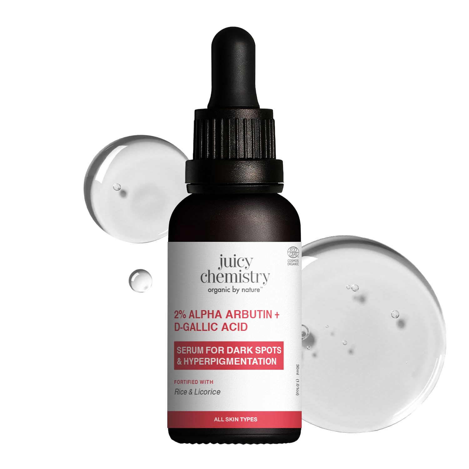 Juicy Chemistry 2% Alpha Arbutin + D-Gallic Acid Serum, 30 ml | Fades Pigmentation, Dark Spots & Acne Scars | Hydrates & Brightens Skin Tone | Lightweight | All Skin Types | Dermatologically Tested