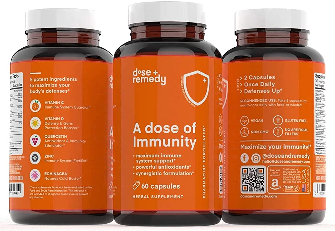 A Dose of Immunity Quercetin with Vitamin C and Zinc, Vitamin D, 500mg Quercetin Bromelain with Echi