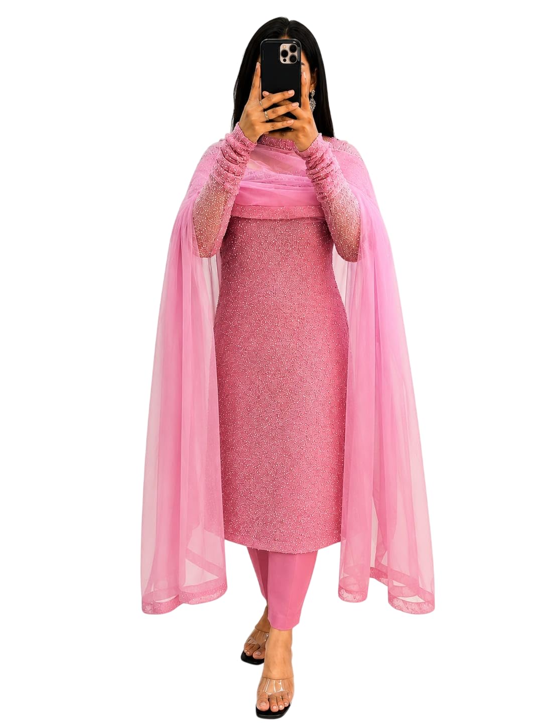 Women's Art Silk with Kurta & Pant Set And Net Dupatta Ethnic Wear Salwar Suit Set-picture-34
