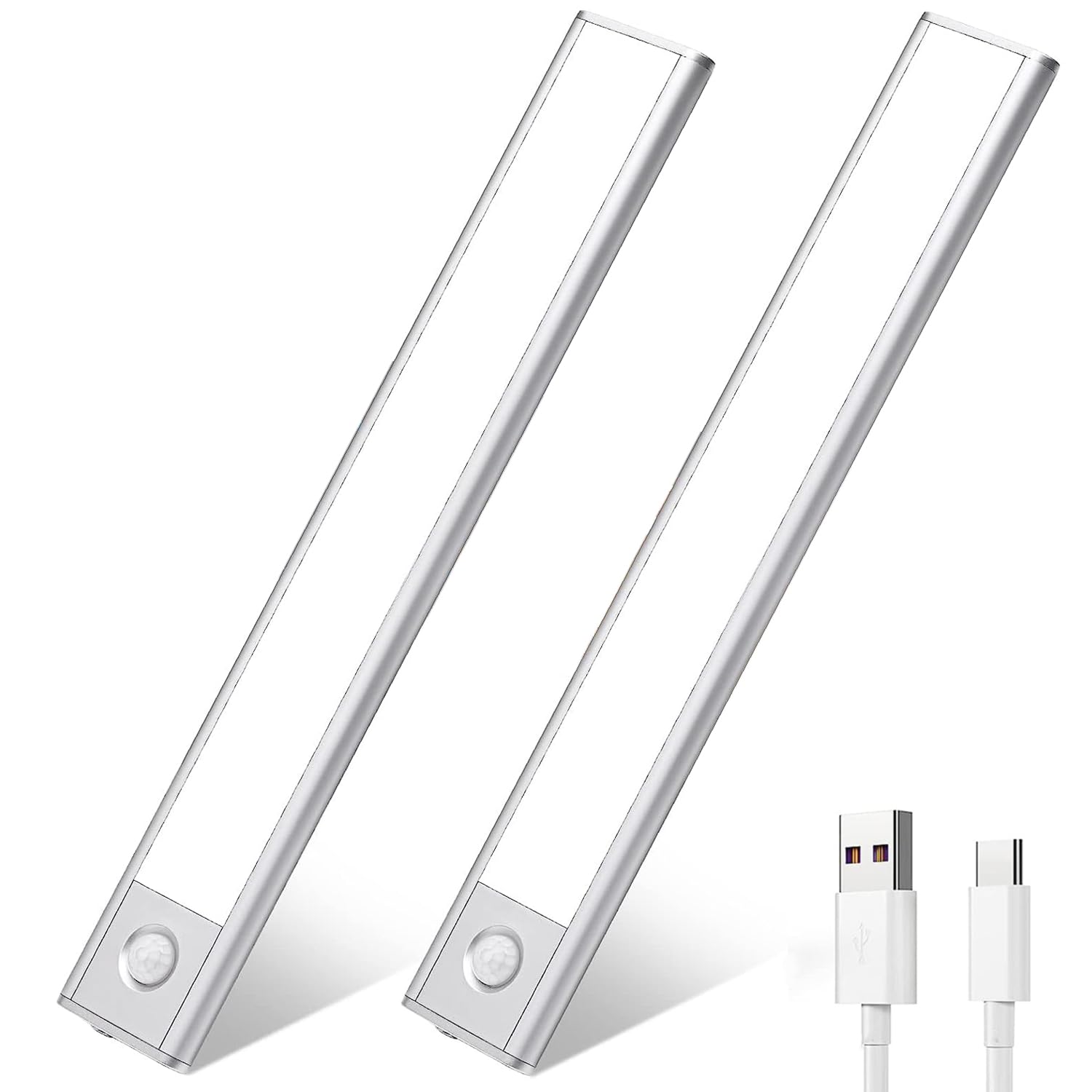 KEPHTH LED Motion Sensor Light Under Cabinets Light Rechargeable Closet Light Magnetic Wireless Cabinet Light Battery Closet Lights for Kitchen Bedroom, 2 Packs