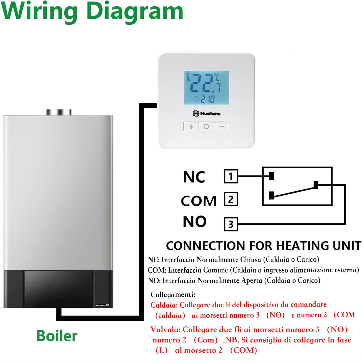 Thermostat d'ambiance non programmable, thermostat à piles pour chaudière à gaz - Mode confort, économique et antigel - Installation facile et verrouillage enfant - Alimentation par batterie (2 x AA)