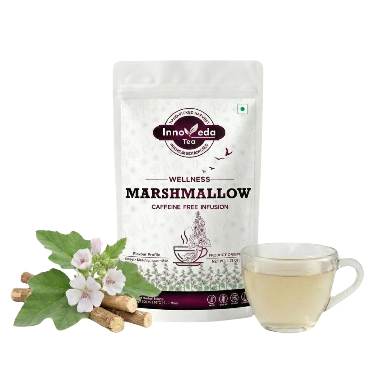 Innoveda Tea Marshmallow Root Herbal Infusion, Caffeine Free, Loose Root Tisane, 50g-image-4