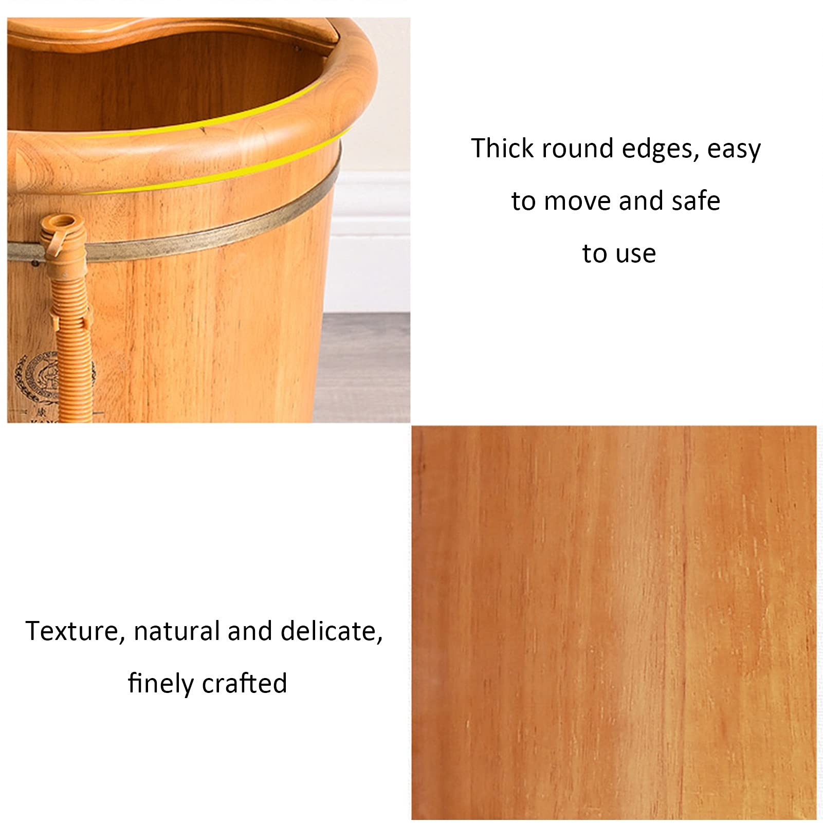 Axdwfd Barril de Madera para el hogar, masajeador de baño de SPA, 6 Rodillos de Masaje, Ruedas universales, pies calmantes cansados (Color : Wood Color)