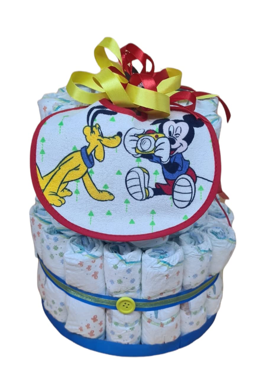 Torta di Pannolini MC composizioni azzurra composta da 40 pannollini e 2 bavette regalo nascita compleanno battesimo
