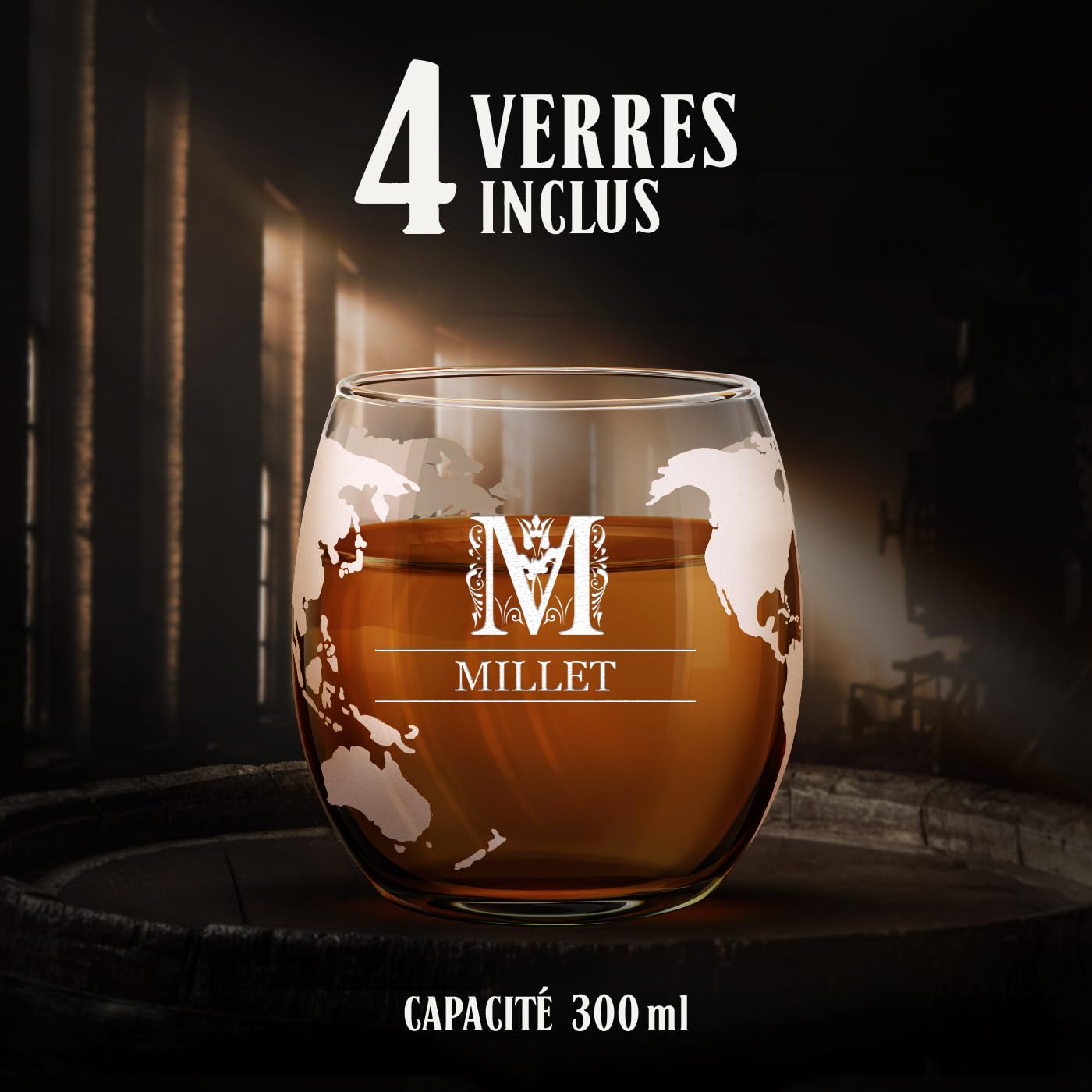 Maverton Ensemble de Carafe a Whisky et 4 Verres à Whisky Gravés - 1000 ML Original Carafe en verre - Idee Cadeau homme personnalisé - Cadeau anniversaire homme - Lettre