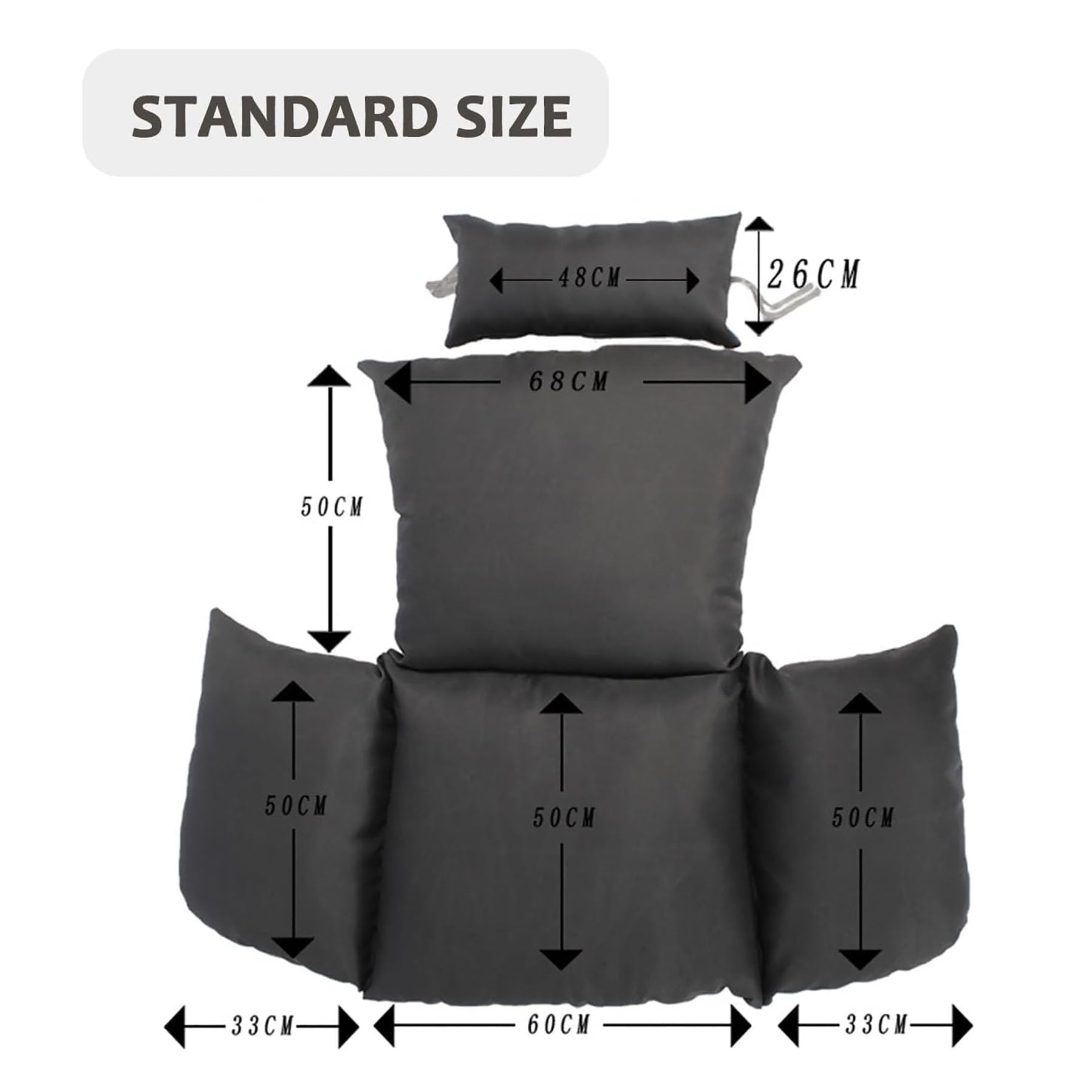 Cojín para Silla Colgante Huevo - de Tejido Resistente, con Suave Relleno, con reposacabezas con Cuerdas para Atar - cojín para Columpio Jardin Exterior, balancin de Jardin,I