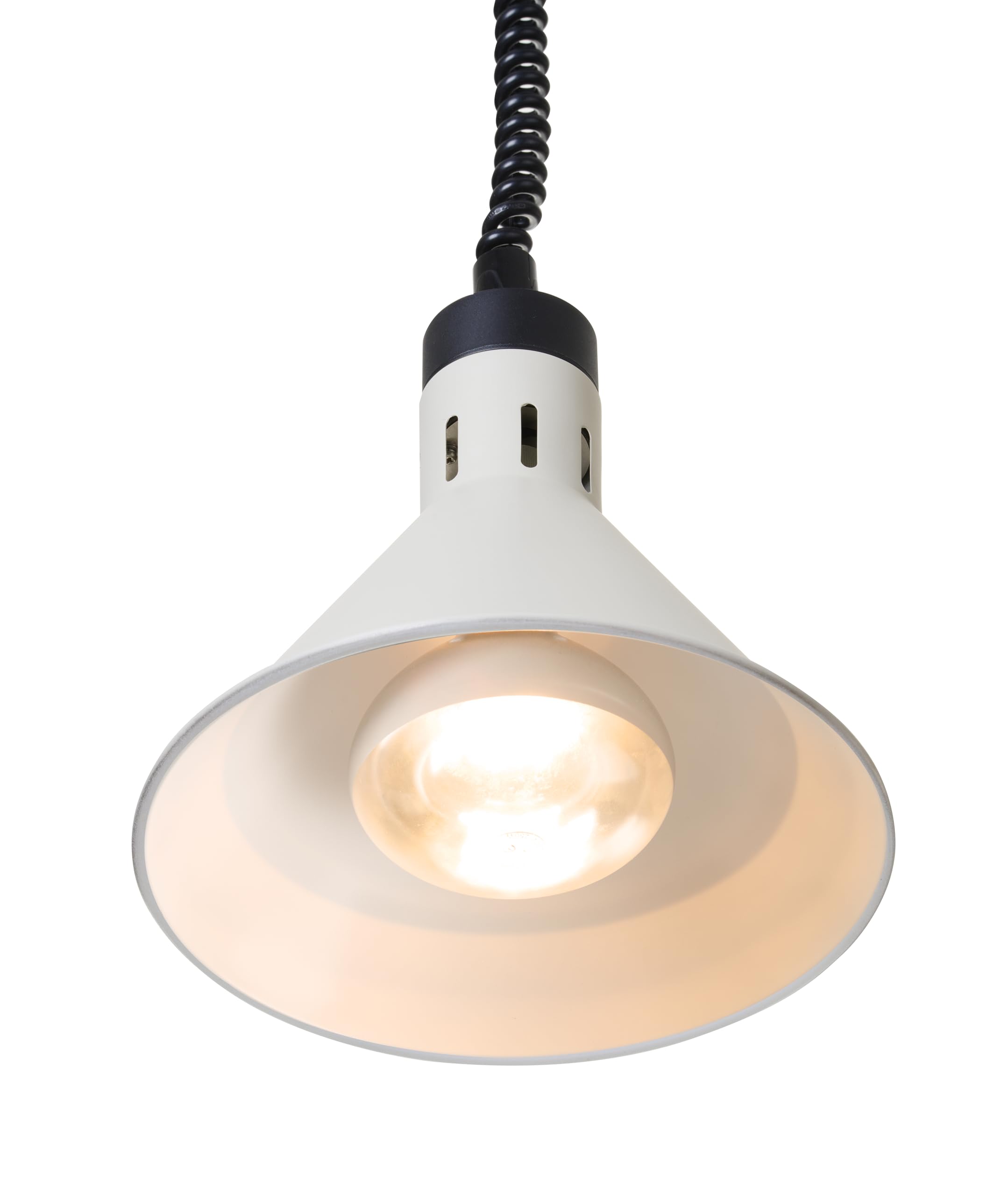 HENDI Lampa do podgrzewania potraw wisząca, stożkowa, regulowany przewód, w tym lampa grzewcza na podczerwień, lampa grzewcza, gwint E27, 230V/250W, ø275x(H)250mm, aluminium, biały