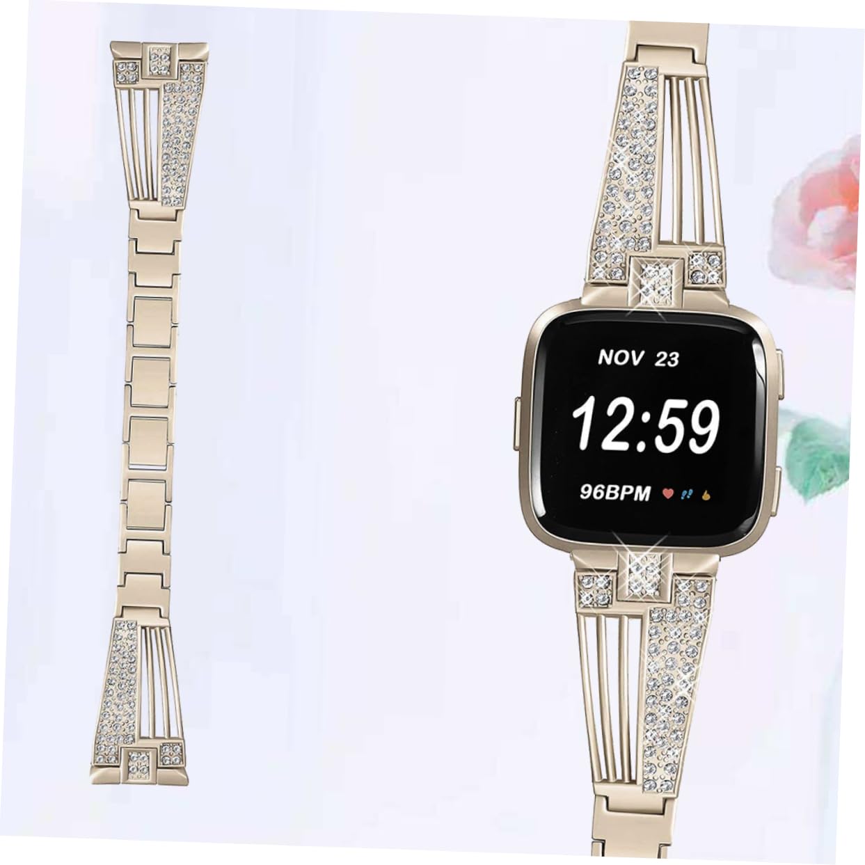 Gatuida 3pezzi Cinturino Acciaio Inossidabile Per Con Rhinestone Sostituzione Elegante e Resistente Design Ventaglio Vintage Oro Cinturino Sostituibile Per Orologi Chic