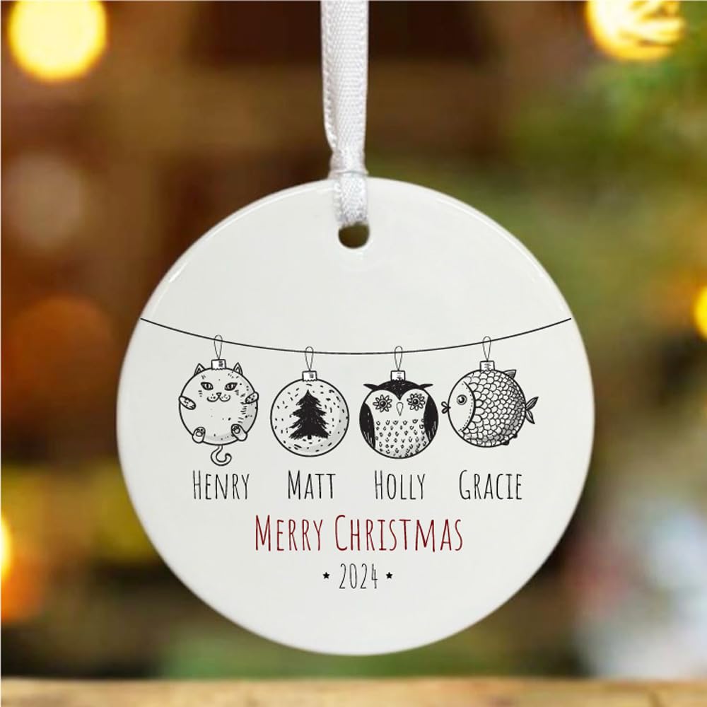 Luck And Luck White Personalised Porcelain Family Names Christmas Bauble, Custom Characters Design, Christmas Ornament, Christmas Tree Decoration Gift