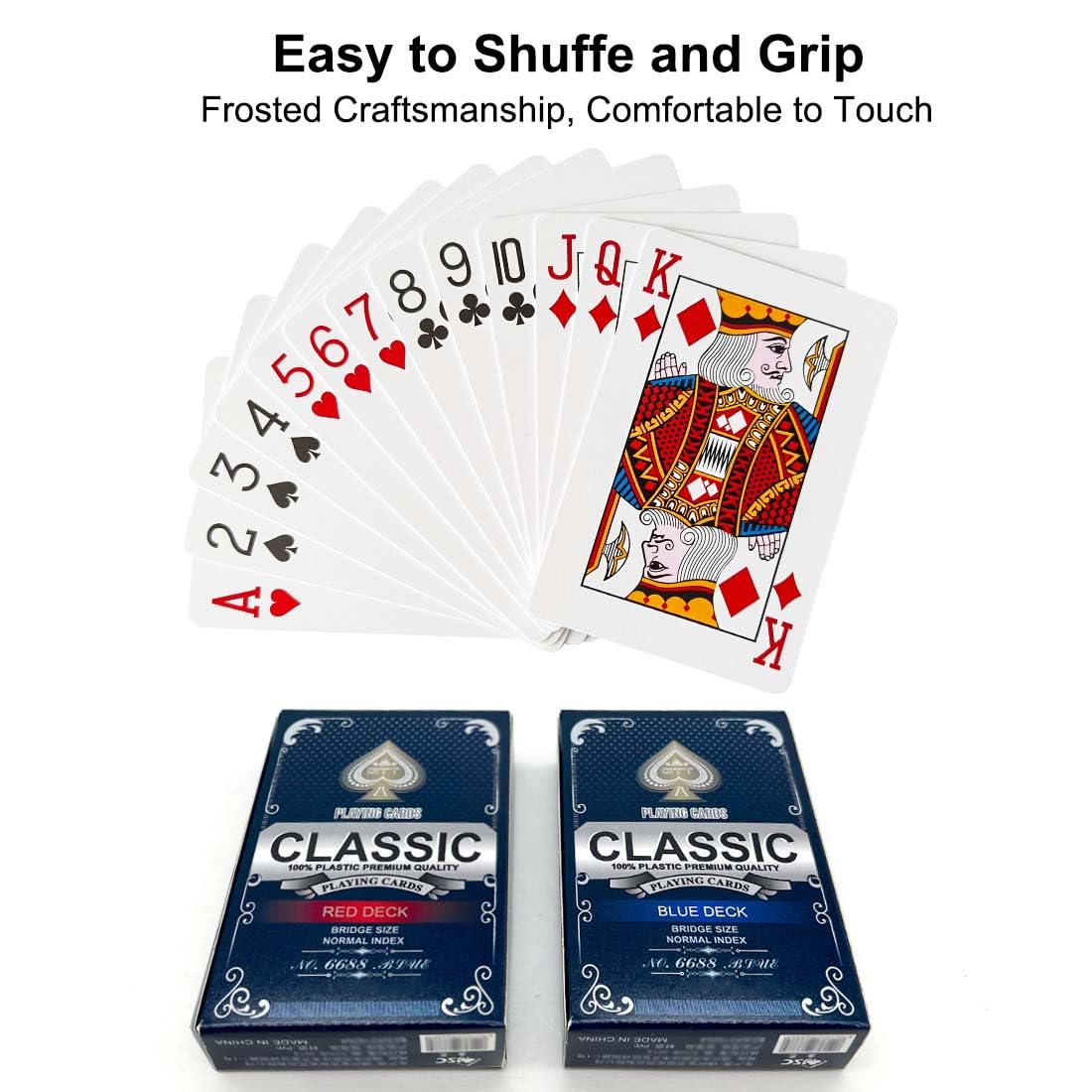 Wugauwor Carte da Gioco Impermeabili in Plastica, 2 Mazzi di Carte da Gioco, Rosso e Blu, Carte Poker Plastificate, Carte da Poker Professionali, Premium Plastic Waterproof Playing Cards