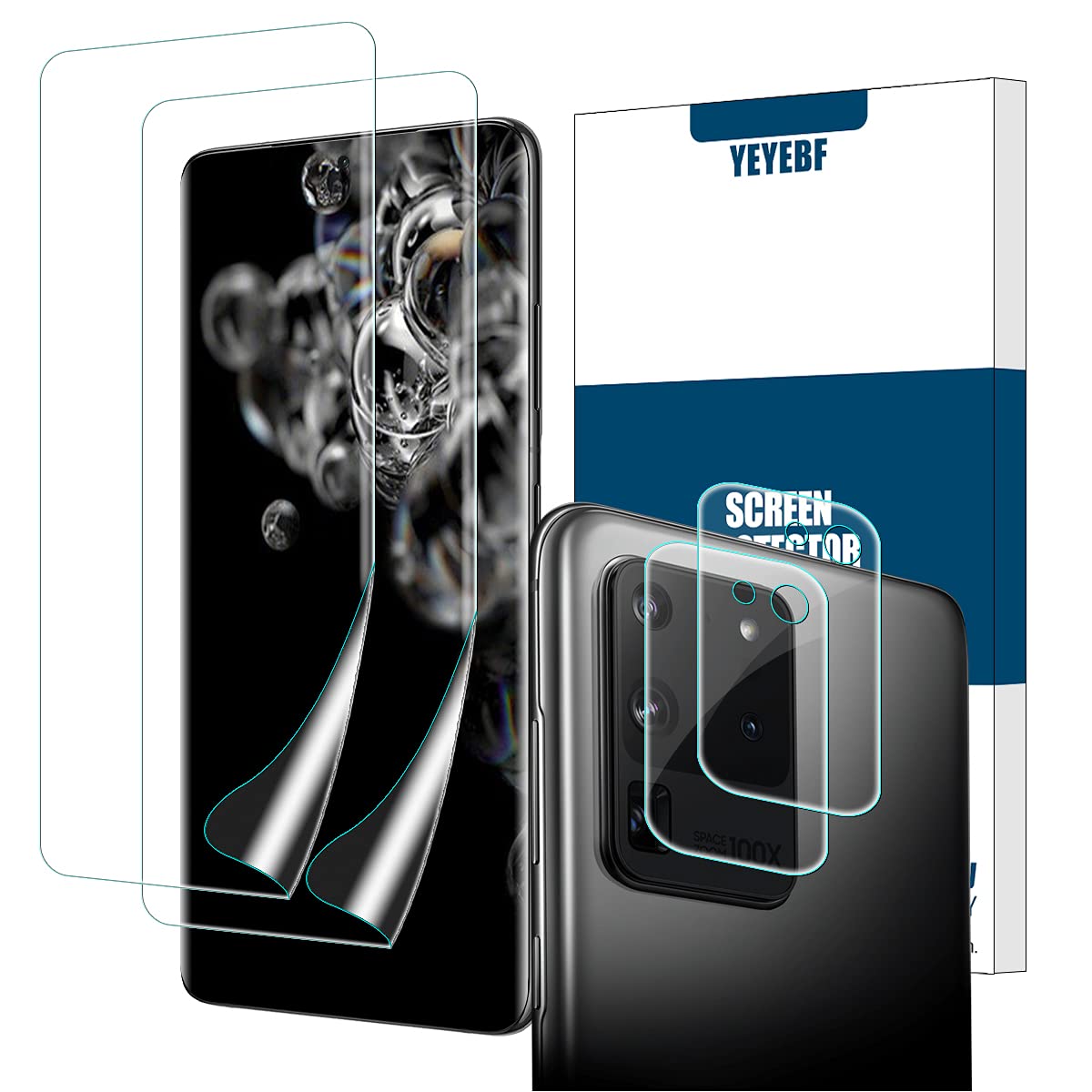YEBF Galaxy S20 Ultra HD Clear Screen Protector + Camera Lens Protectors by YEYEBF, [2 + 2 Pack] [Anti-Shatter][in-Display Fingerprint] Full Coverage Screen Protector for Samsung Galaxy S20 Ultra