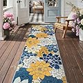 GENIMO 2.5’x8’ Indoor Outdoor Runner Rug for Hallway, Washable Waterproof Bedside Rugs, Non-Slip, Floral Mat Carpet for Patio, Living Room, Bedroom, Balcony, Kitchen, Deck, Porch, Navy Blue