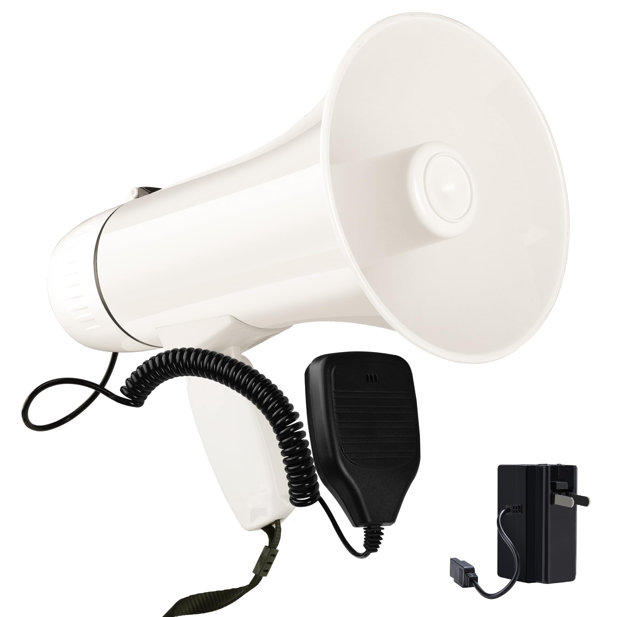 MyMealivos 35 Watt Power Portable Megaphone Speaker PA Bullhorn with Detachable Handheld Microphone, Built-in Siren, USB Flash Drive & 240S Recording (White)