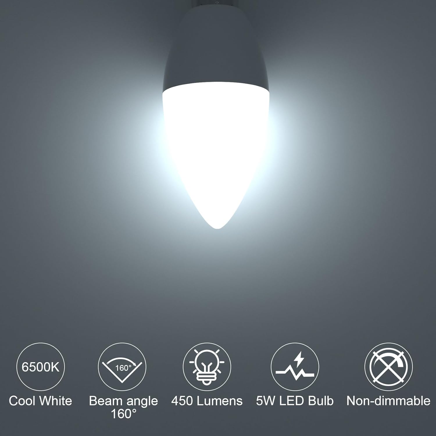 ORALUCE E12 LED Candelabra Light Bulbs - 40 Watt Equivalent, 6500K Cool White Chandelier Light Bulbs Non-dimmable, Type B Light Bulb for Ceiling Fan, 5W 450LM 6 Pack