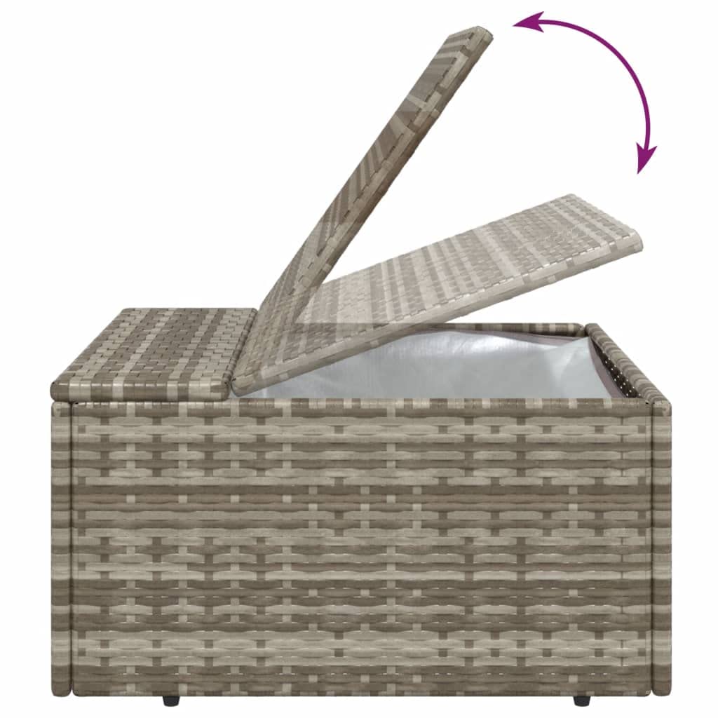 Taboret ogrodowy z poduszką, szary, 55 x 55 x 30 cm, polirattan, malowana proszkowo rama stalowa, z miejscem do przechowywania i wodoodpornym workiem, wygodny na balkon, taras i do użytku na