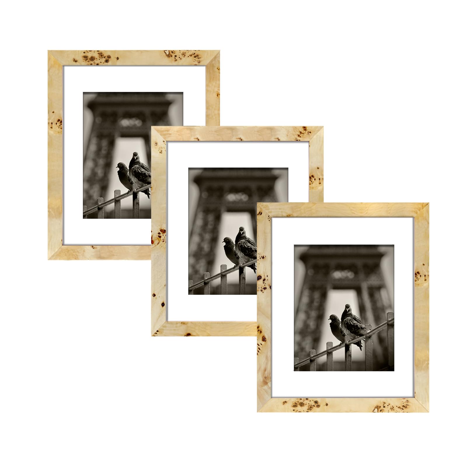 Photo 1 of MrYuGoods 3 Pack Burl Wood Photo Frames (11x14 matted to 8x10)