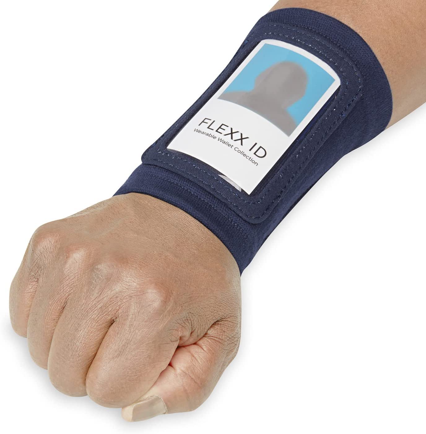 FLEXX IDPRO Secure RFID-Enabled Clear Window Arm Badge Holder Wallet with Velcro Pocket - Quick Hands-Free Access for Secured Areas - Ski Pass Holder - Ideal for Work, Gym, Travel - Blue (XL)