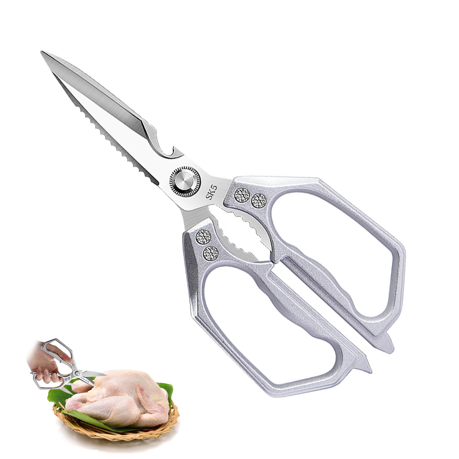 Kitchen Scissors,Heavy Duty Meat Shears,Stainless Steel Sharp Utility Food Titanium Coated Blade,Zinc Alloy Handle,Multipurpose-Bottle Opener,Nut Cracker,for Chicken,Poultry,Bones,Fish,Herbs,Seafood
