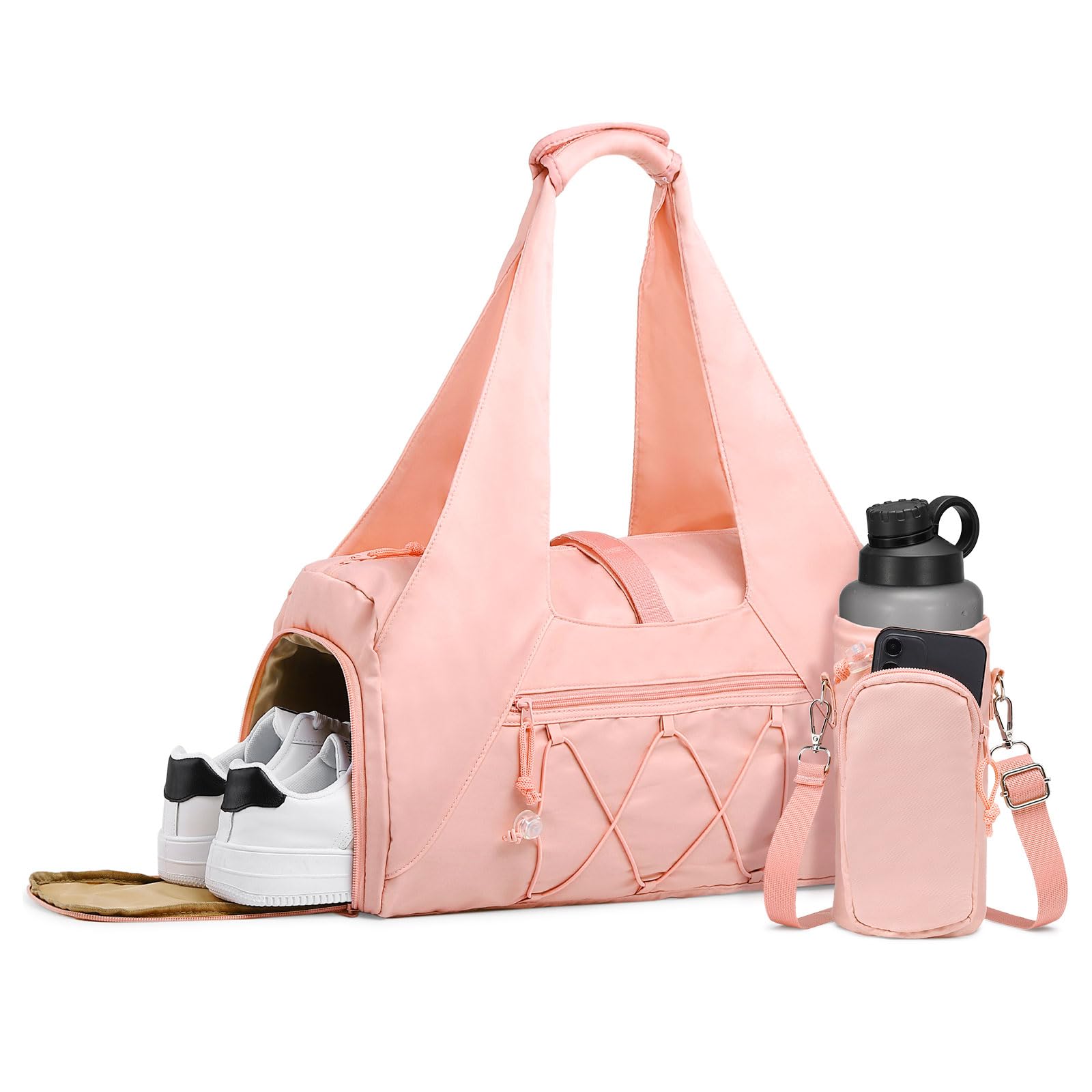 SUIKIHUM Small Gym Bag for Women, Mini Duffel Bag with Shoe Compartment, Cute Sports Tote Bag Dance Yoga Mat Luggage with Crossbody Water Bottle Bag,