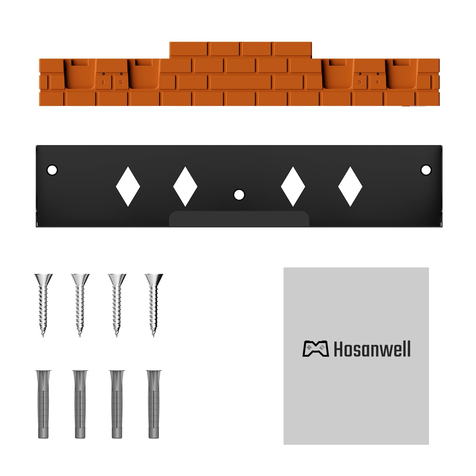 Hosanwell Soporte de pared para conmutador con cargador, soporte de pared para conmutador/conmutador OLED con 8 ranuras para juegos, carga hasta 4 J-Cons, soporte de pared detrás de TV, accesorio para