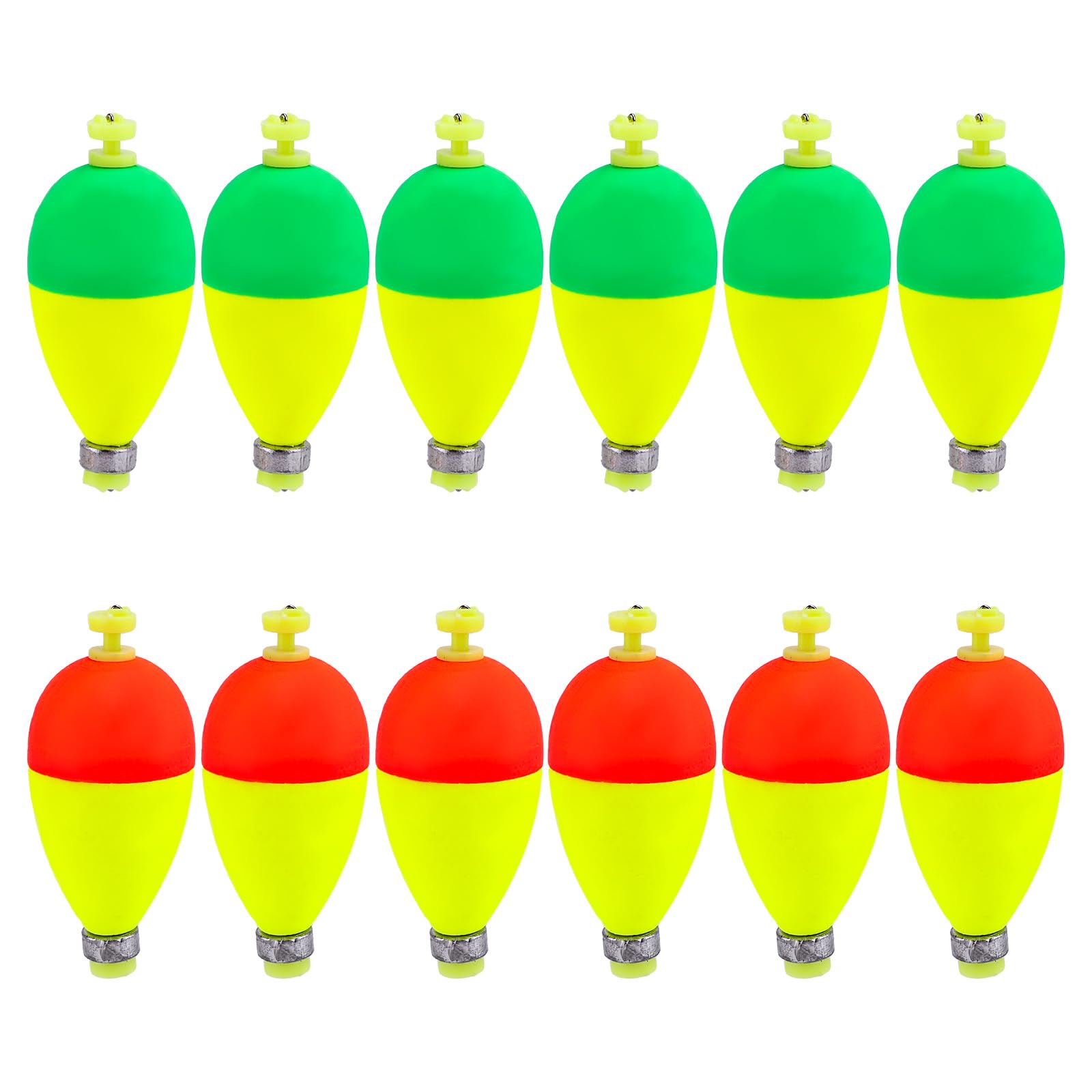 BOXOB 12pcs Fishing Bobbers Floats, EVA Snap on Weighted Bobbers for Fishing Panfish Bass Bluegill Crappie (Oval Shape)