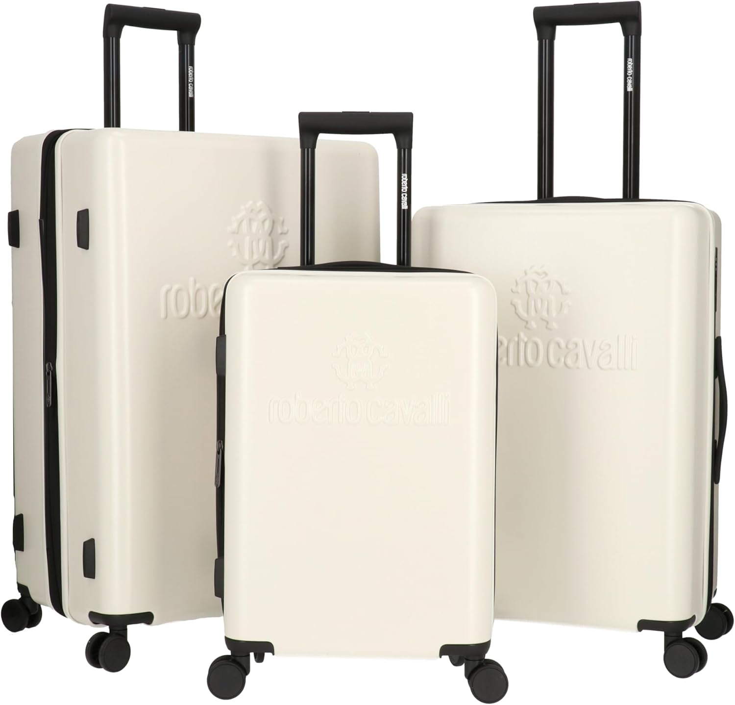 ROBERTO CAVALLI Luxury 3 Piece Luggage Set, Expandable Hard Shell Suitcases with 8 Spinner Wheels, Combination Lock Large Suitcase Set for Men and Women -Ivory