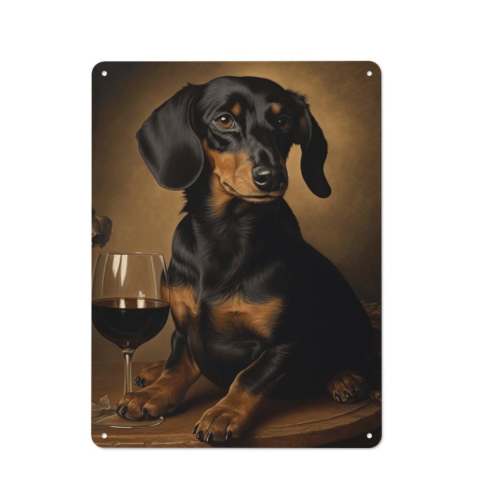 Junmoney Style-12 Dachshund Wine Glass Printed Metal Sign 40X30cm For Home Office Or Studio, A Christmas Gift For People Styling Home Office And Studio