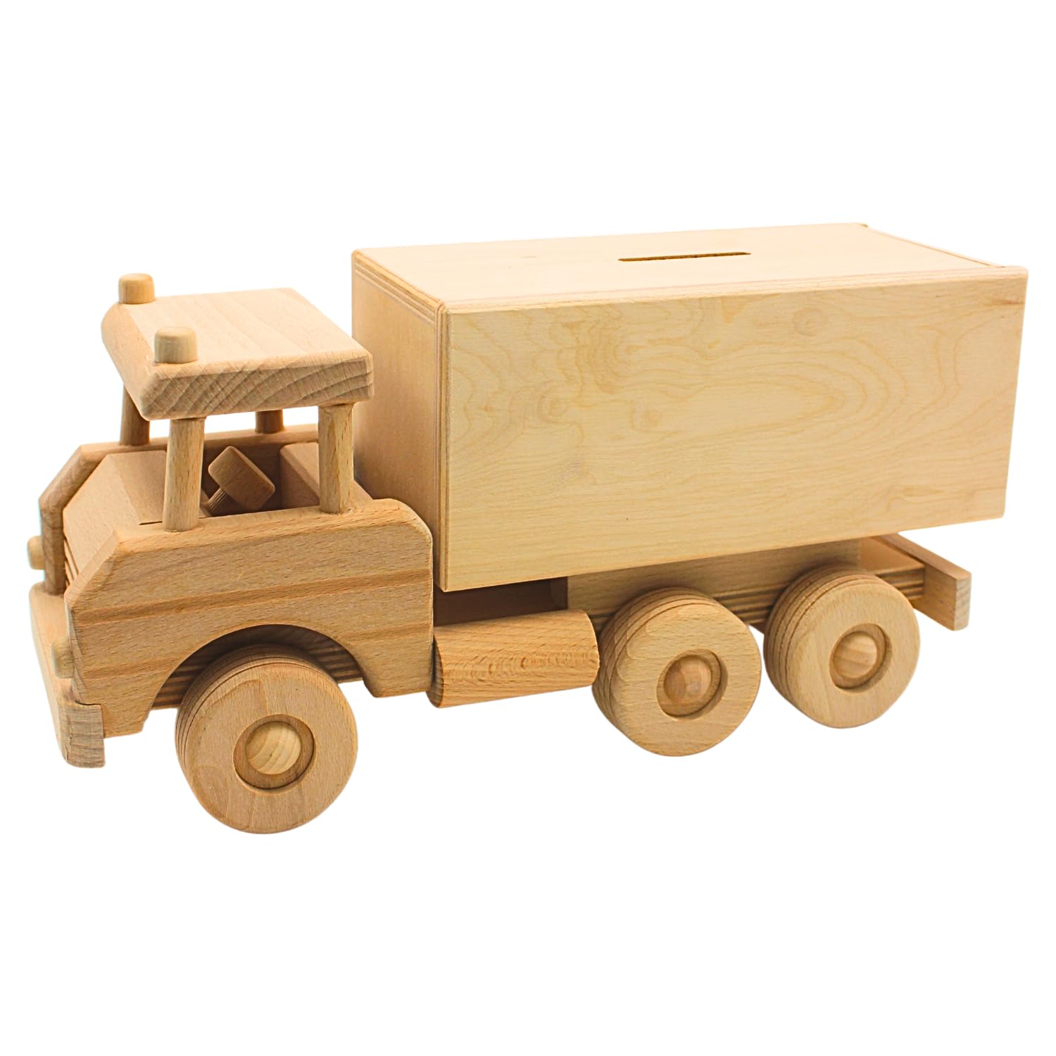 Dekohelden24 Tirelire en Bois Mobile Durable – Tirelire en Tant Que Camion XXL – Camion – Tirelire pour Enfants Camion – Grande Tirelire en Bois – Camion, L/l/H 30 x 11 x 15 cm.