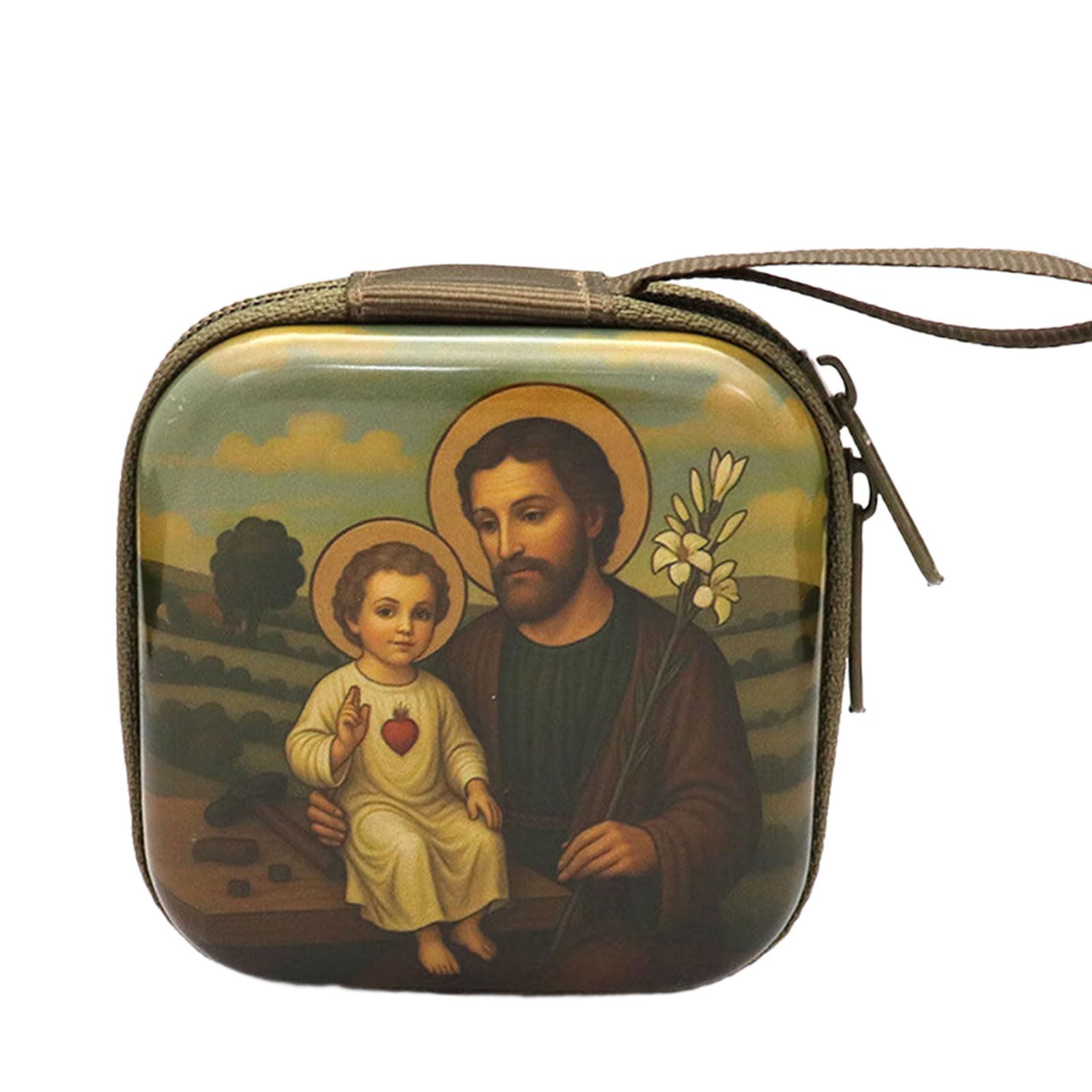 HGENAHGTF Catholic Rosary Pouches Rosary Jewelry Box Coin Purses Rosarys Prayer Bag Portable Headphone Bags Backpacks Pendant Religious Jewelry Storage Box