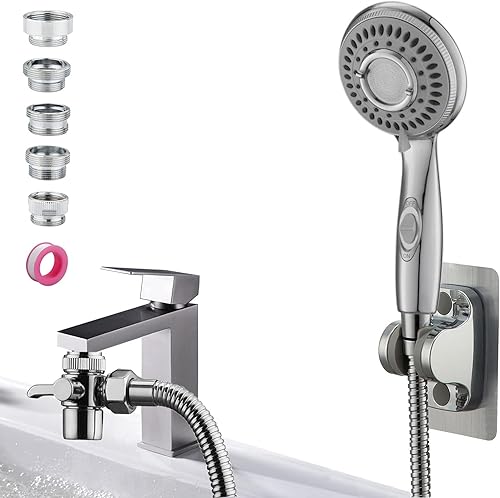 Accesorio rociador de cabezal de ducha para grifo, encendido/apagado de 79 pulgadas, extensor de manguera con 5 adaptadores, válvula desviadora de
