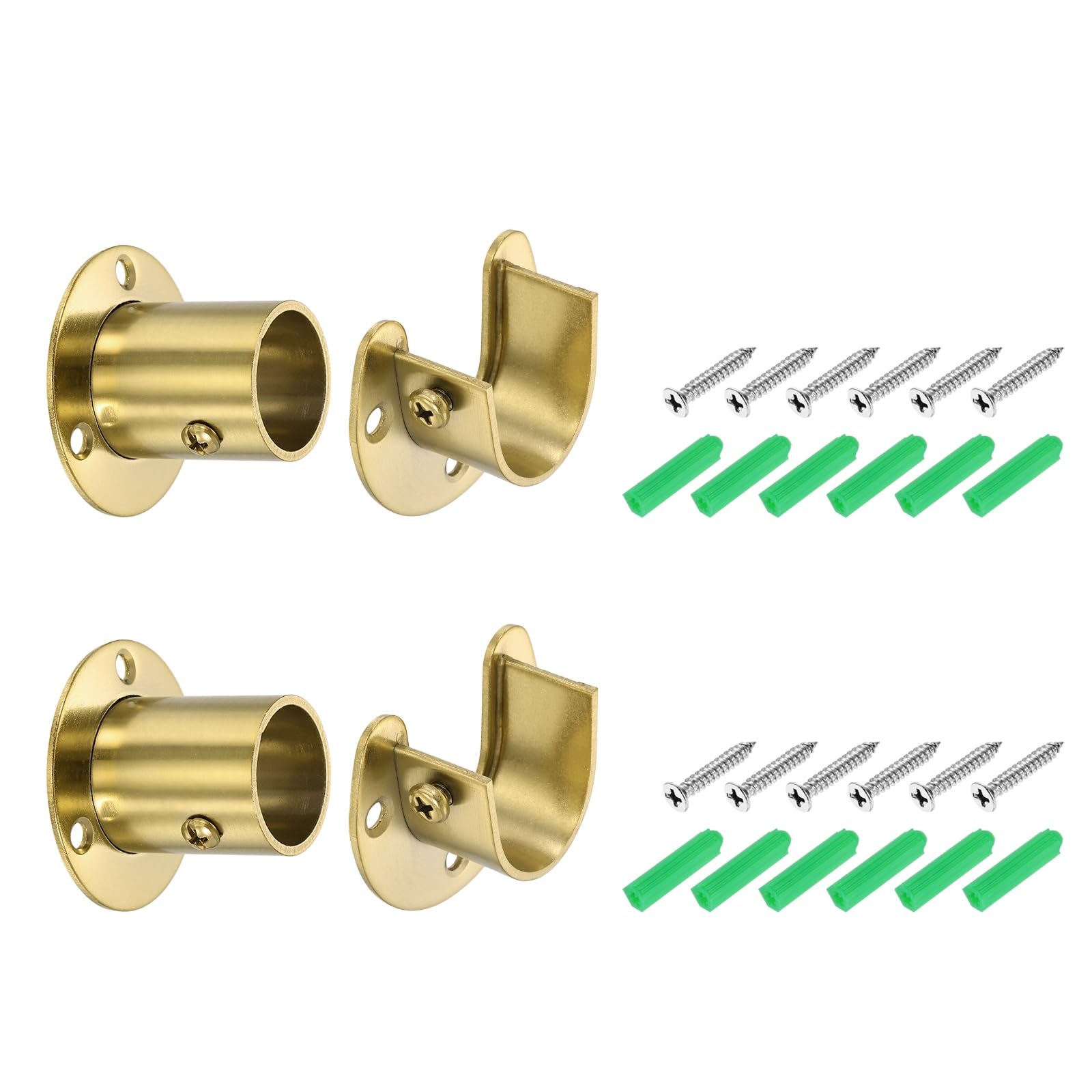 sourcing map 4Pcs Closet Pole Sockets, 1" 304 Stainless Steel Flange Rod Holder, 1.5" Height Closet Rod End Supports with Screws for Closet Wardrobe Shower Curtain, Gold — image 1