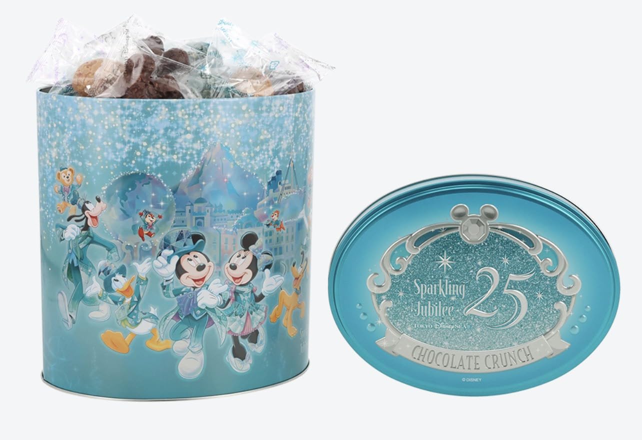 チョコレートクランチ　缶 バッグ　25周年　スパークリングジュビリー　ディズニー Amazon.co.jp: チョコレートクランチ 缶「25周年 スパークリング