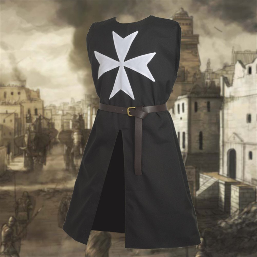 BLESSUME Medievale templare Cavaliere Tunica Mantello Cintura Cosplay Costume Impostato